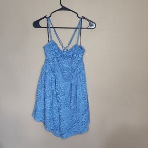 Sweet Look Comfortable Blue Lace Floral Skort Romper Dress Large